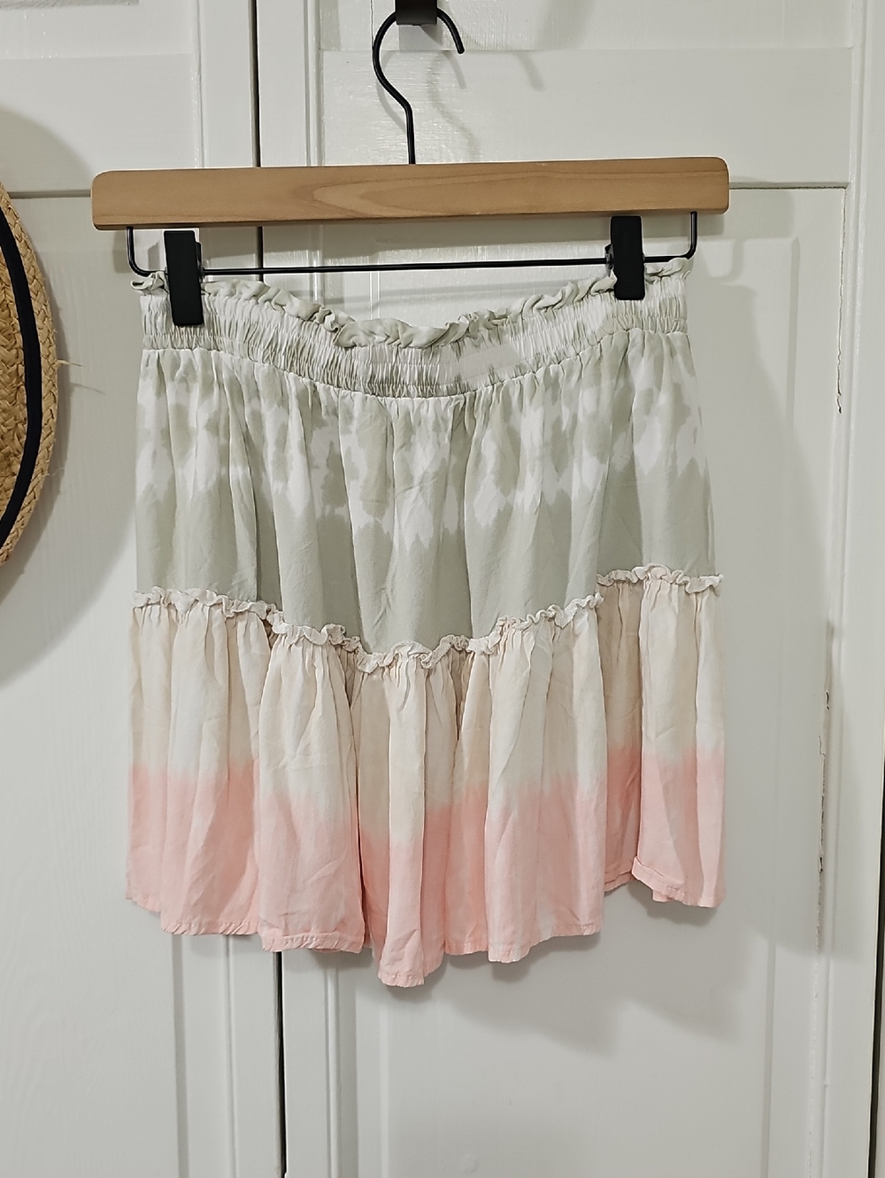 Ocean Drive Sage to Cream Ombre Smocked Mini Skirt